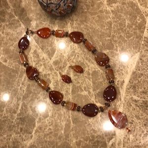Polished stone necklace and earring set